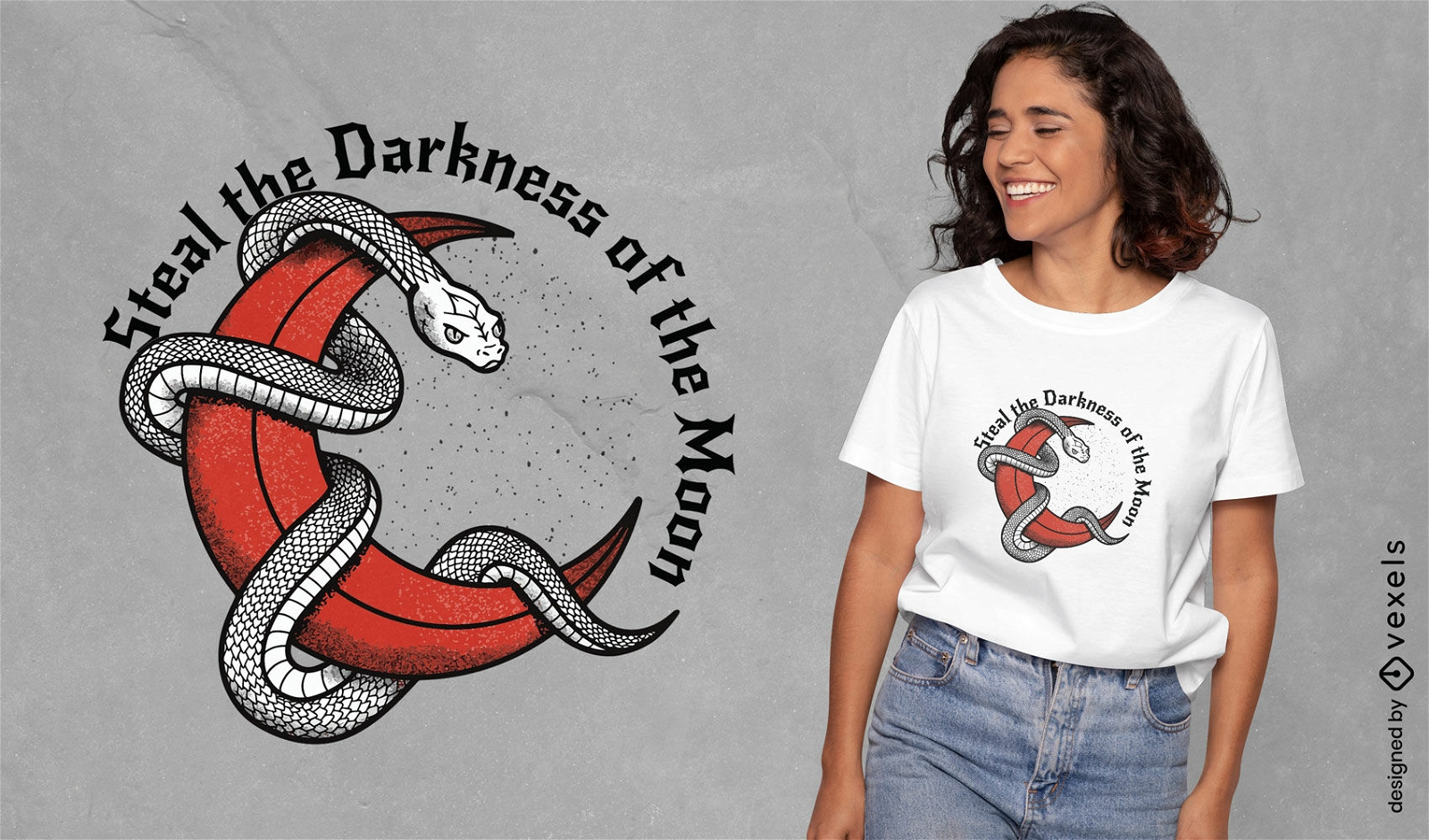 Diseño de camiseta misteriosa serpiente luna.