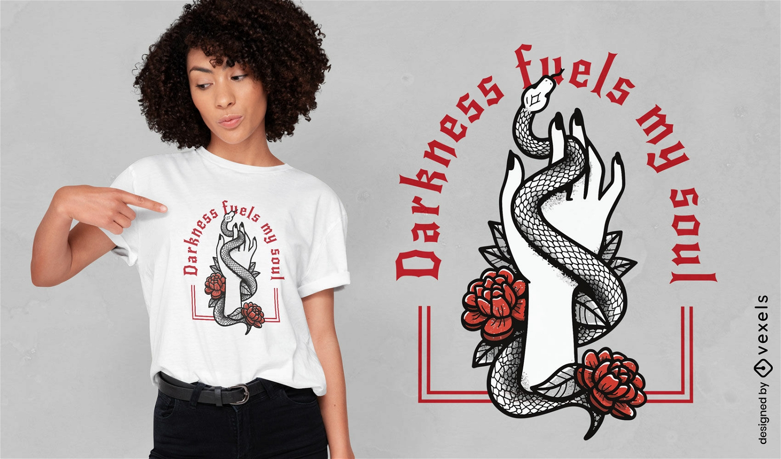 T-Shirt-Design mit Dunkelheit und Rose