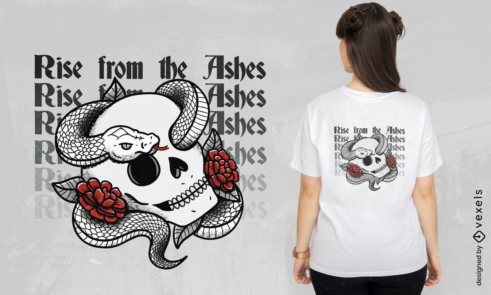 Diseño de camiseta de renacimiento de calavera y serpiente.