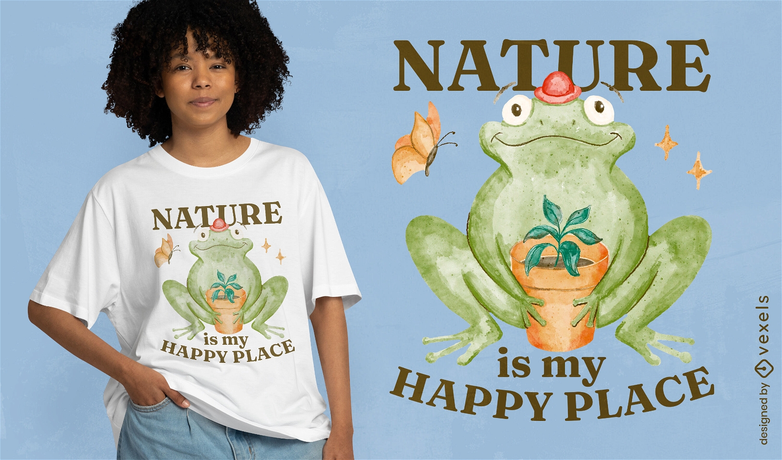 Diseño de camiseta de armonía natural de rana.