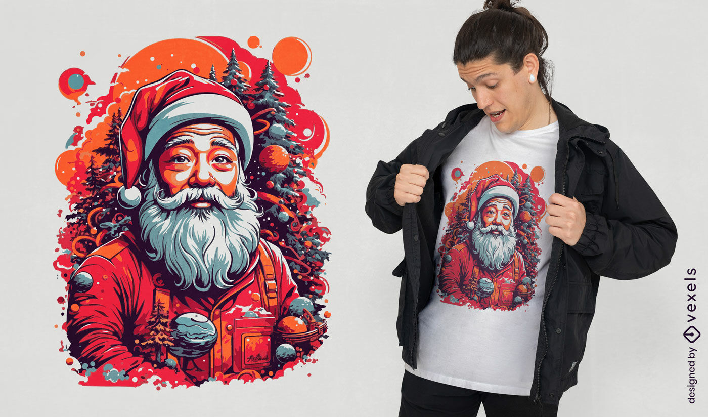 Vibrante diseño de camiseta navideña de Papá Noel.