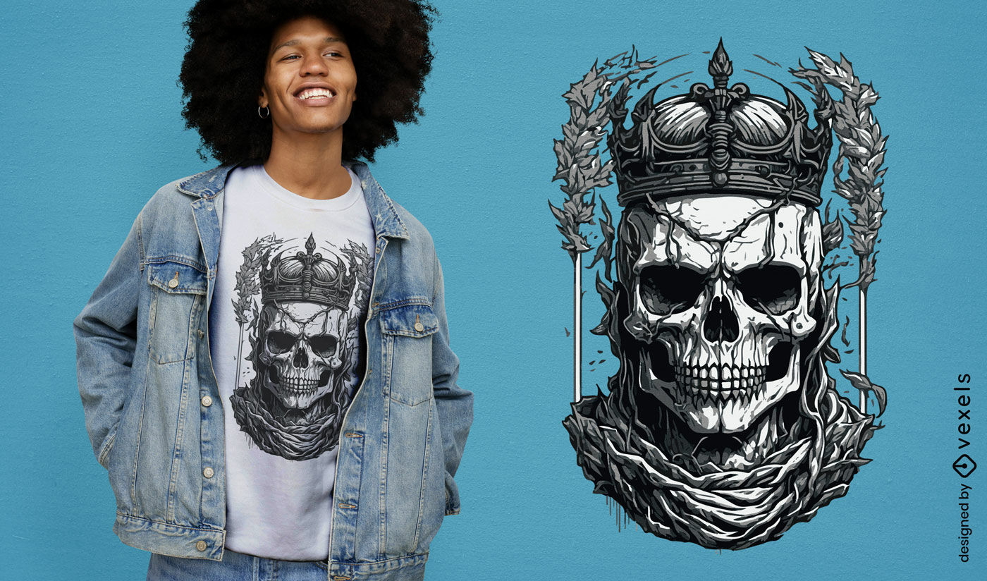 Aufwendiges grafisches T-Shirt-Design mit gekr?ntem Totenkopf