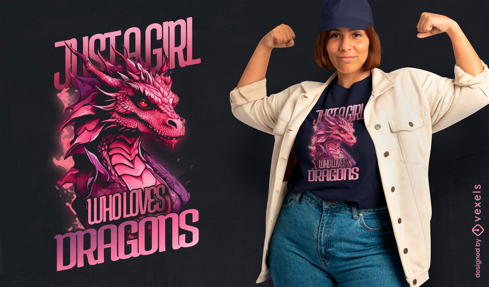 T-Shirt-Design mit Drachen und Mädchen