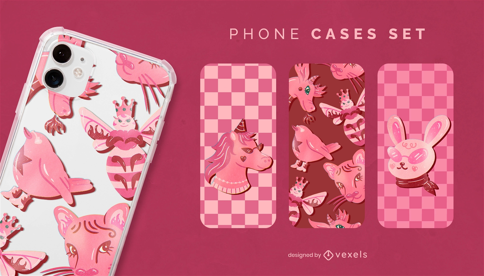 Adorable pink creature phone cases set design