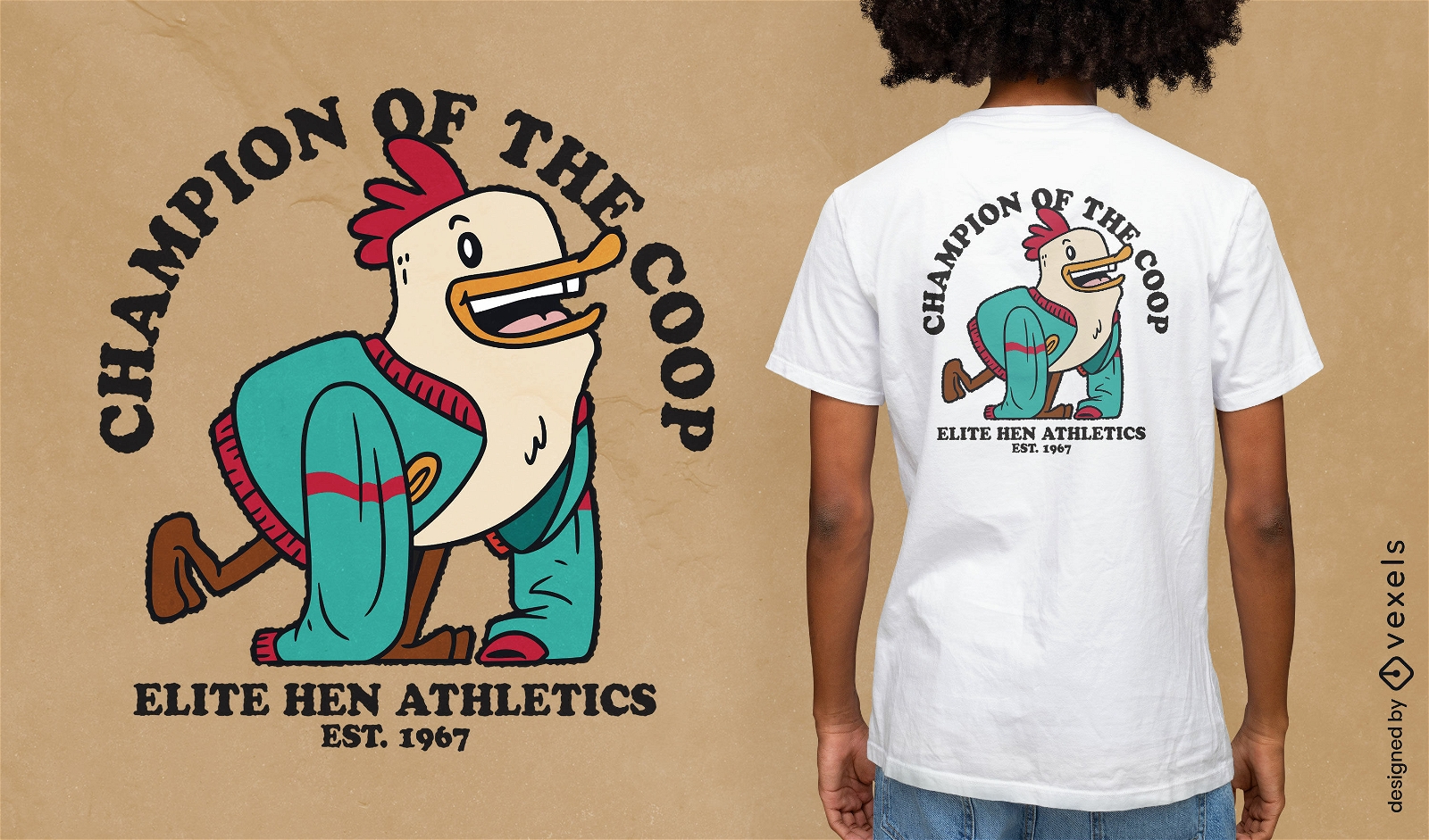 Diseño de camiseta vintage de atleta gallina élite.