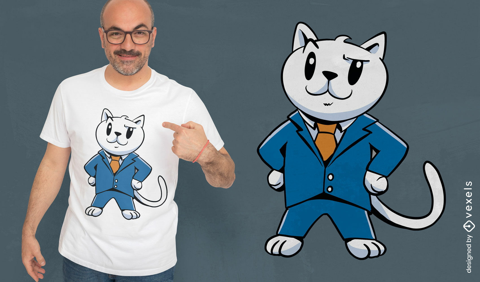 Diseño de camiseta de gato profesional con traje.