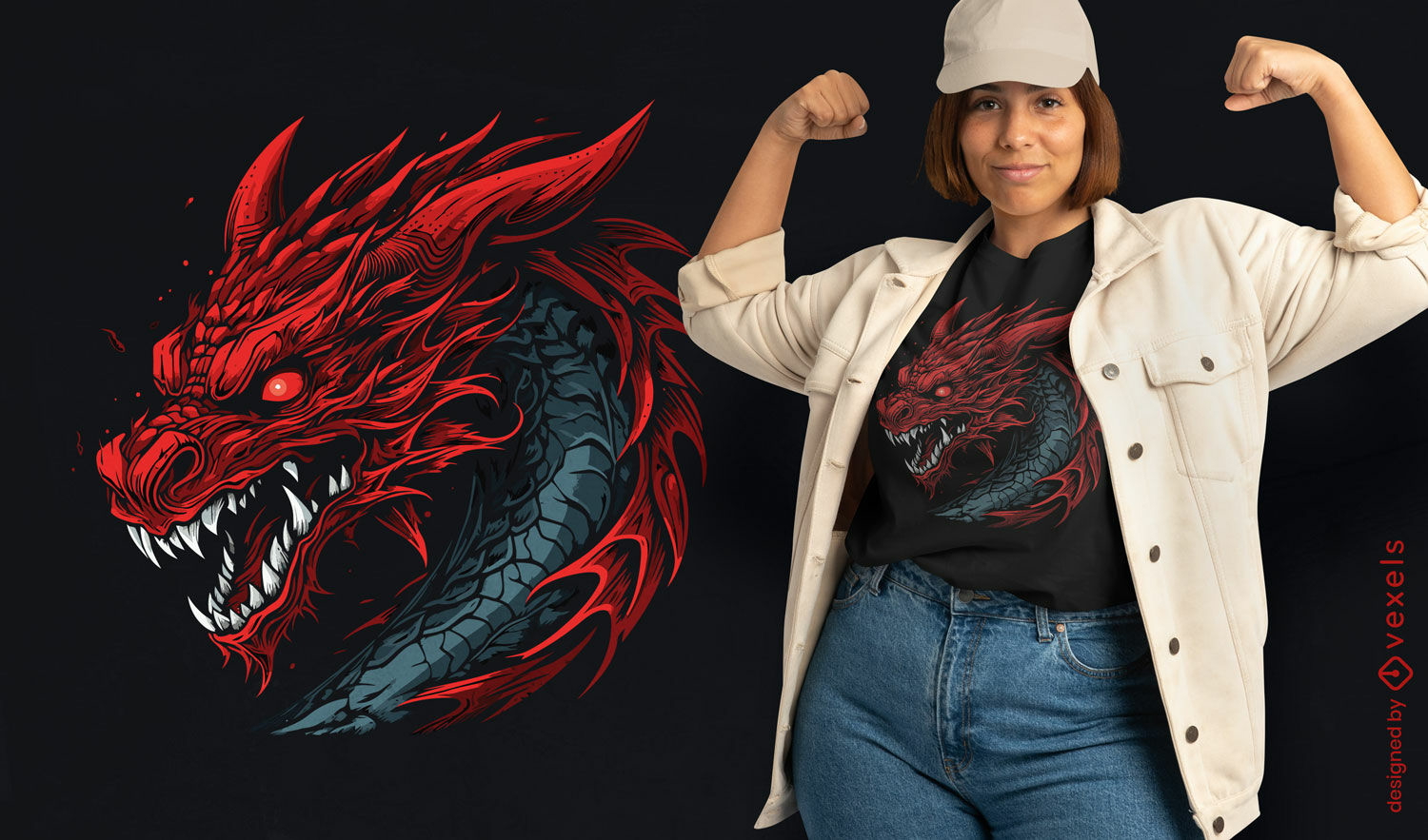 Diseño de camiseta de dragón rojo feroz.