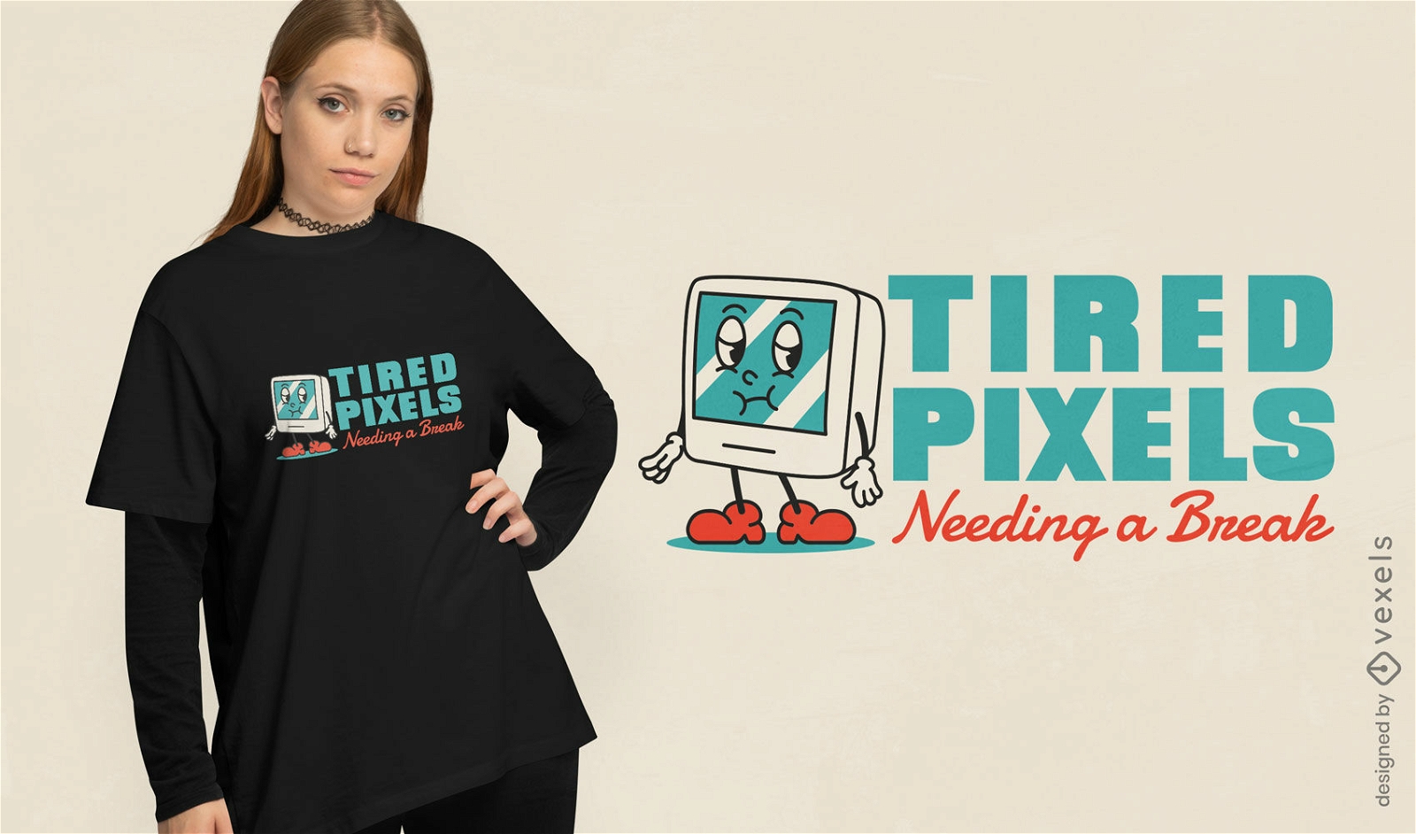 Pixels cansados precisando de um design de camiseta de descanso