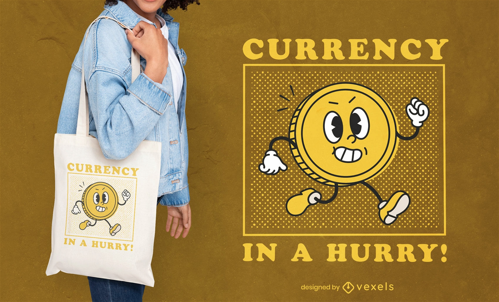 Fast-paced currency tote bag design