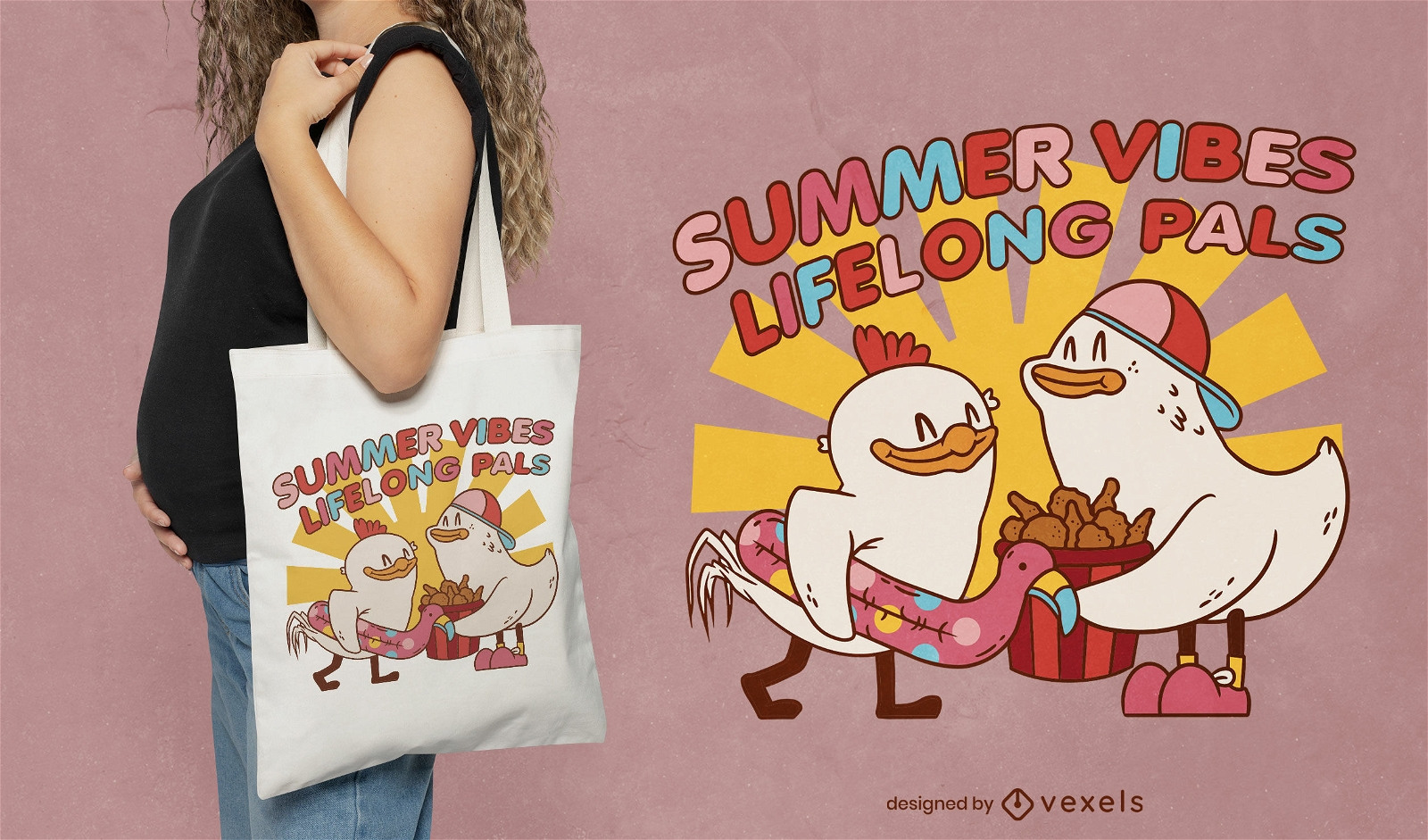Diseño de bolso tote de amistad de verano.