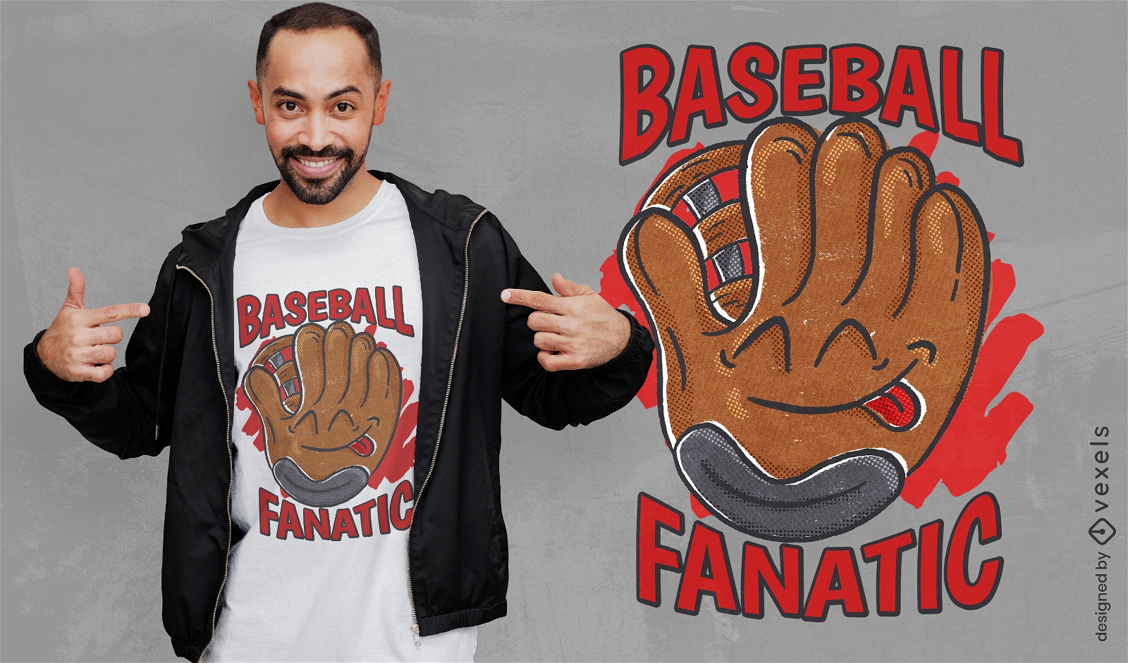 Diseño de camiseta de fanático de guantes de béisbol.