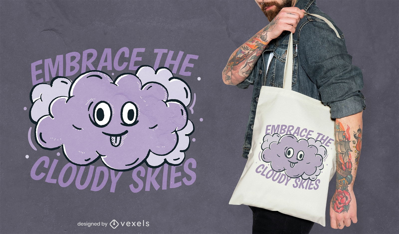 Design excêntrico de sacola com citação em nuvem