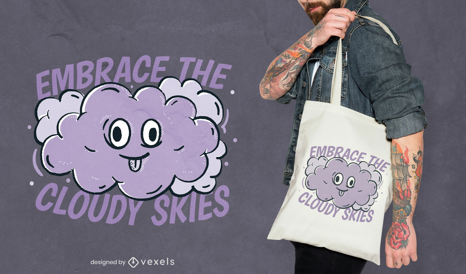 Whimsical cloud quote tote bag design