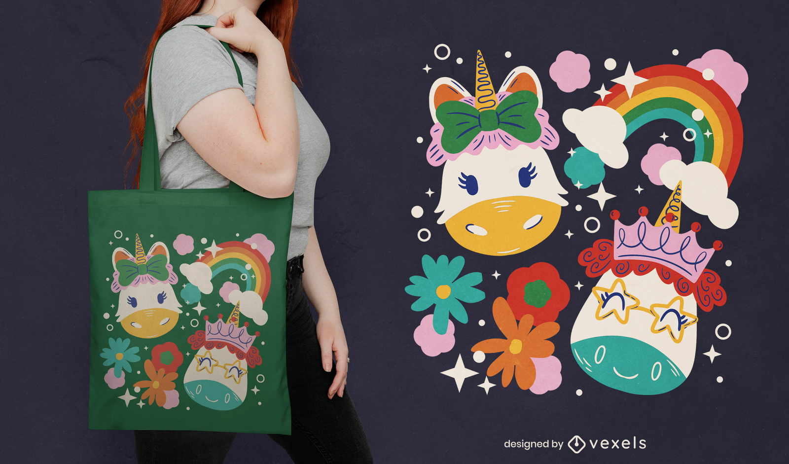 Diseño de bolso tote de unicornio de fantasía.