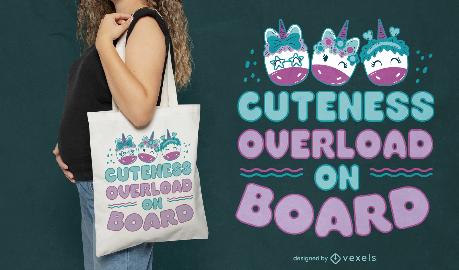 Diseño de bolso tote con criaturas adorables.