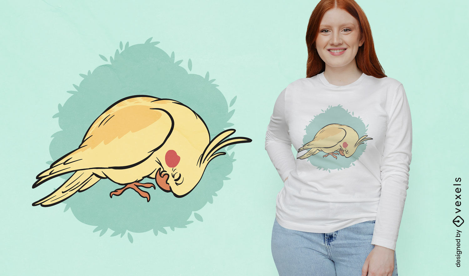 Diseño de camiseta con ilustración de cacatúa.