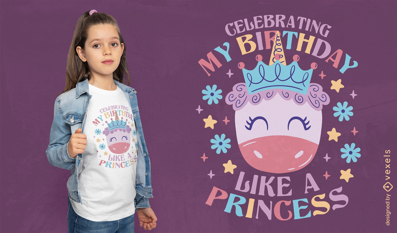 Diseño de camiseta de celebración de cumpleaños de princesa.