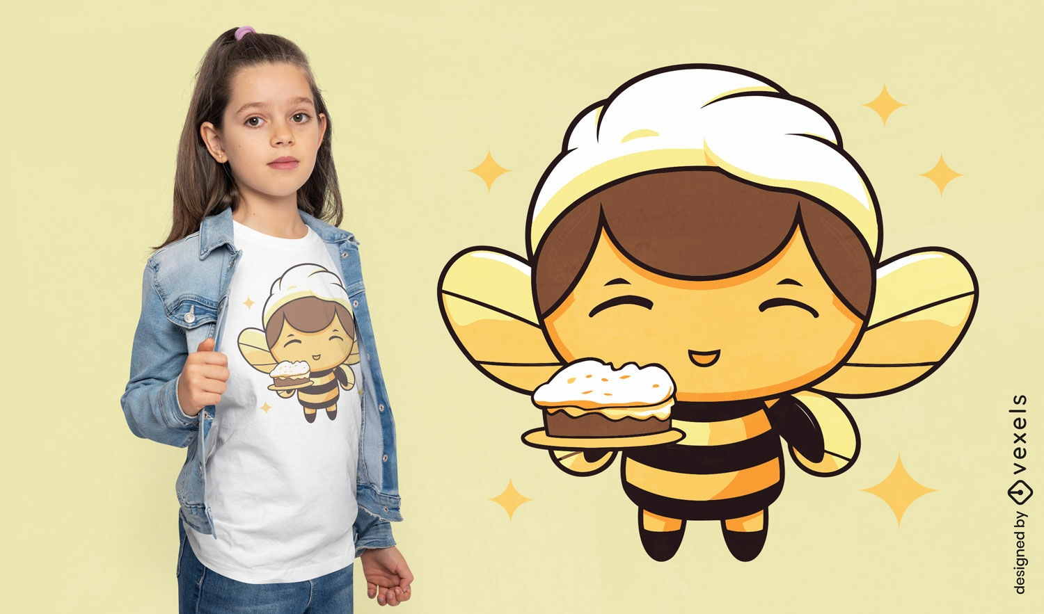 Diseño de camiseta de personaje de abeja panadera.