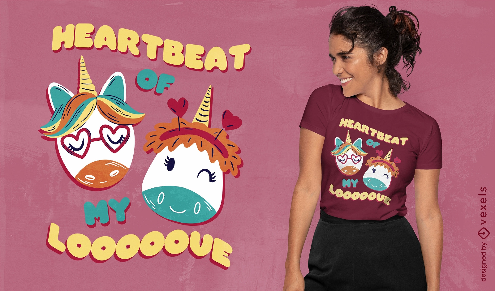 Encantador diseño de camiseta con latido del corazón de unicornio.
