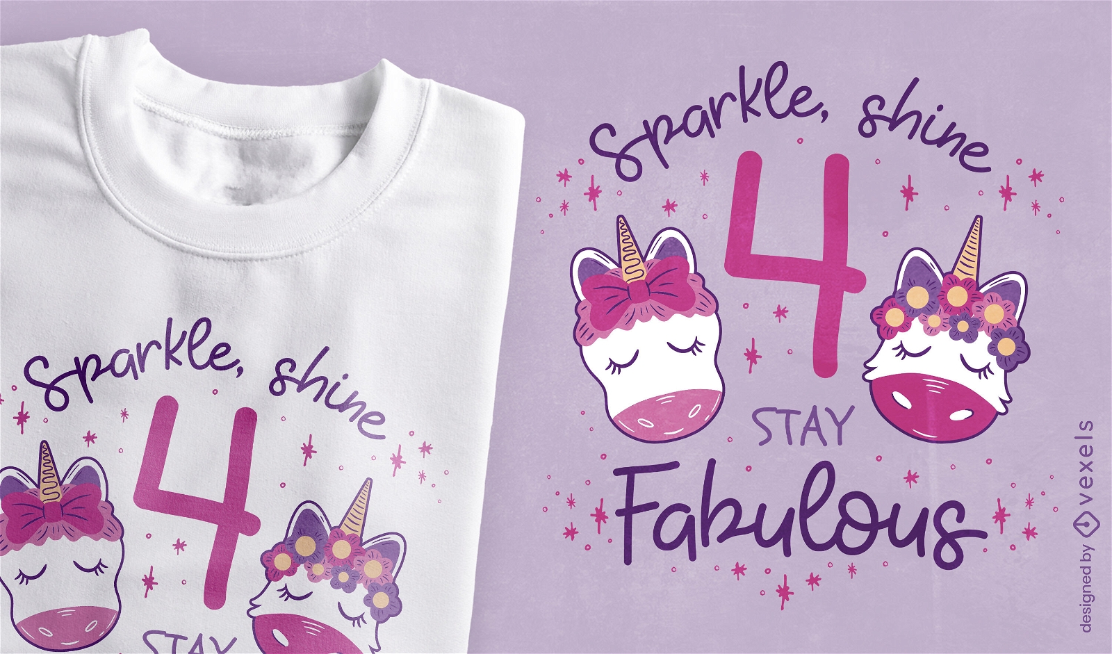 Fabuloso diseño de camiseta de cuarto cumpleaños de unicornio.