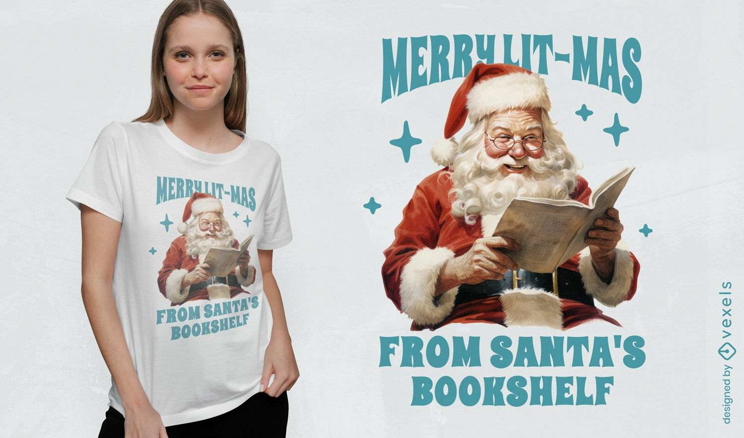 Jolly Santa reading t-shirt design