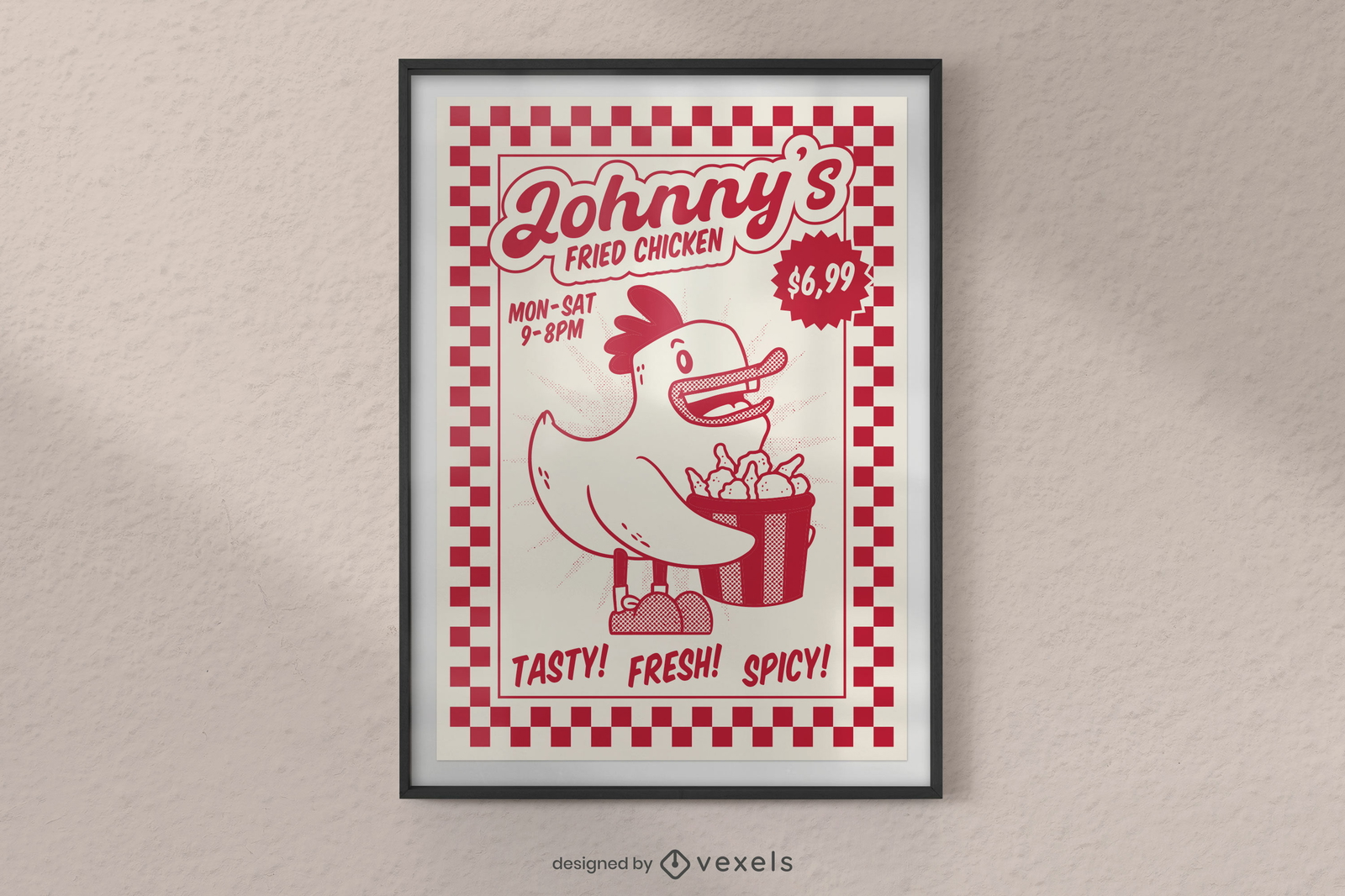 Diseño de cartel de pollo frito retro