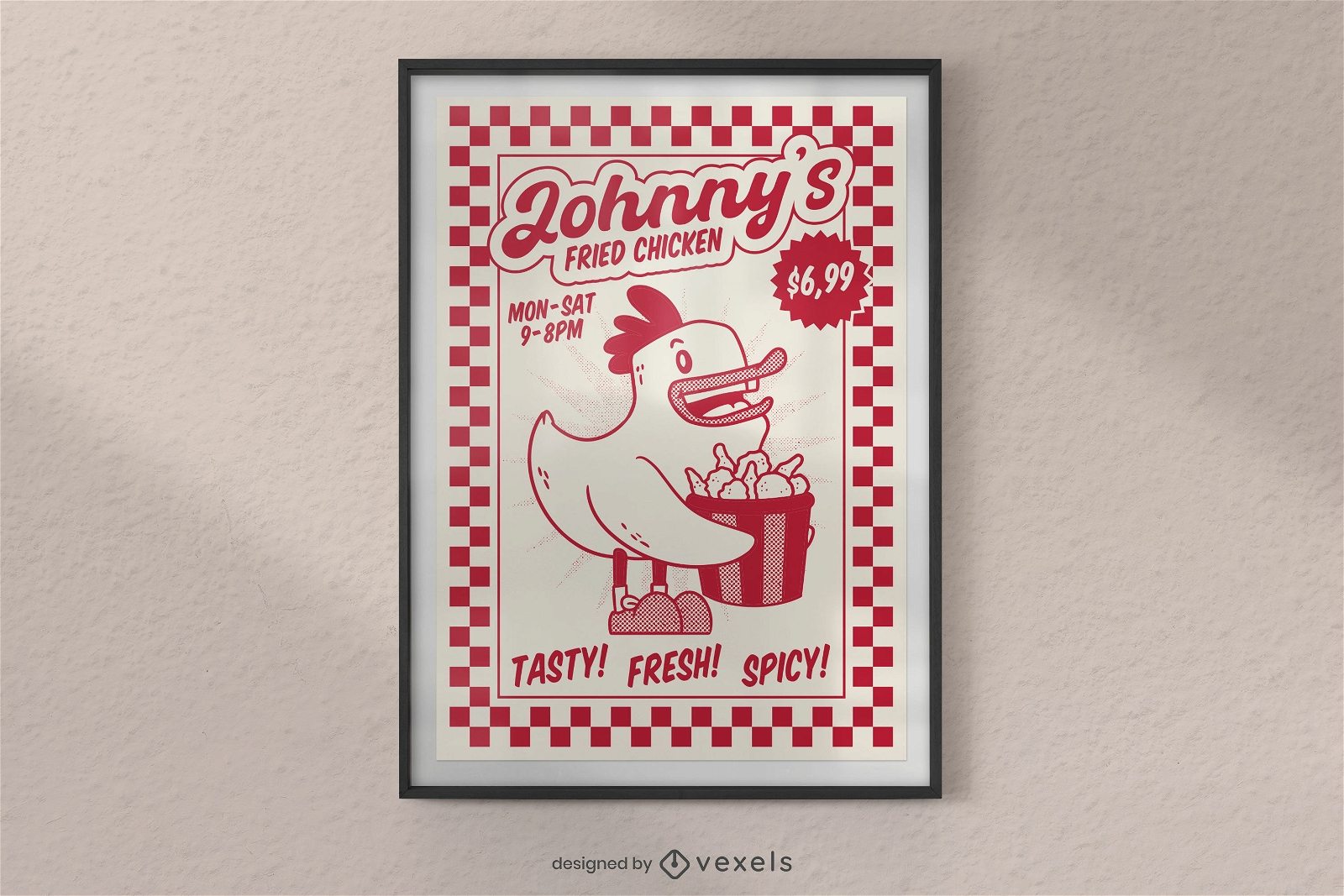 Retro-Plakatdesign für gebratenes Huhn
