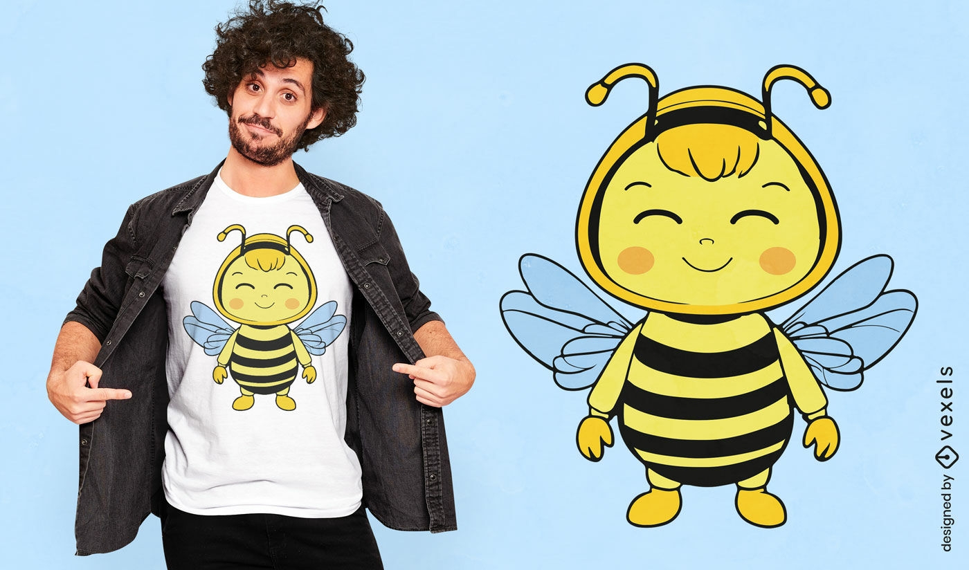 Design de camiseta com personagem de abelha sorridente
