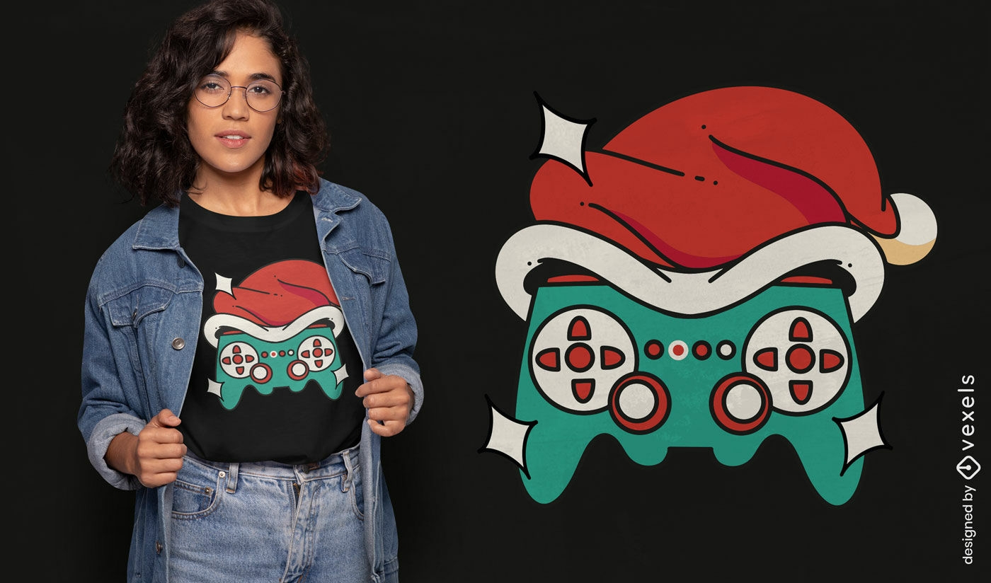 Diseño de camiseta de joystick con tema navideño.