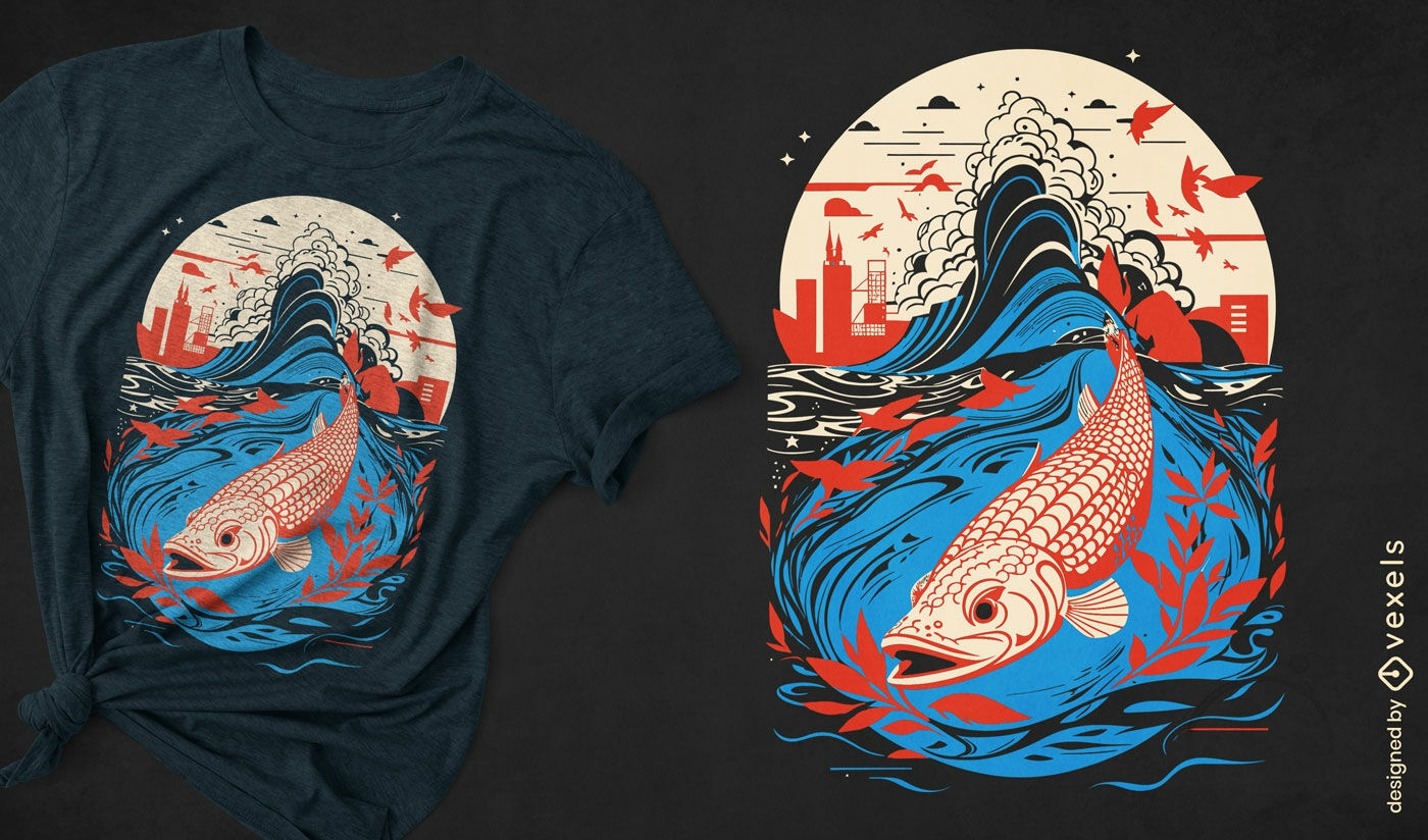 Design de camiseta de peixe japonês