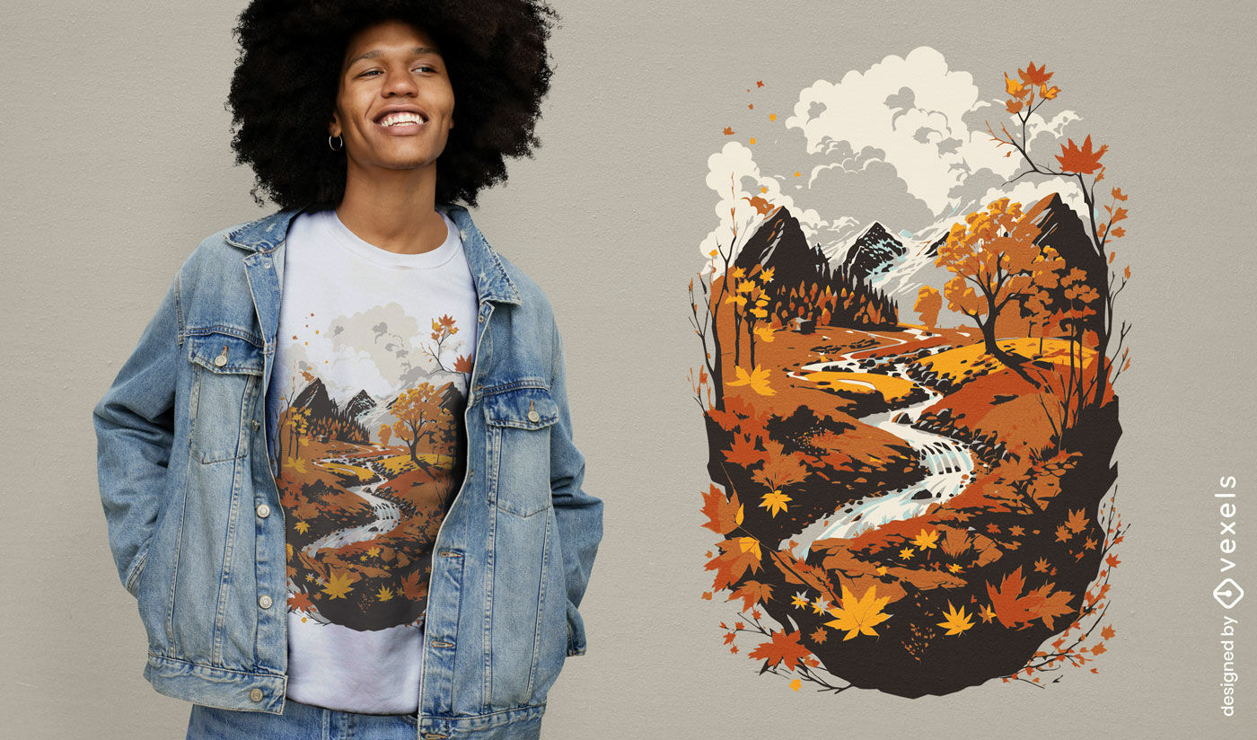 Diseño de camiseta de paisaje otoñal.