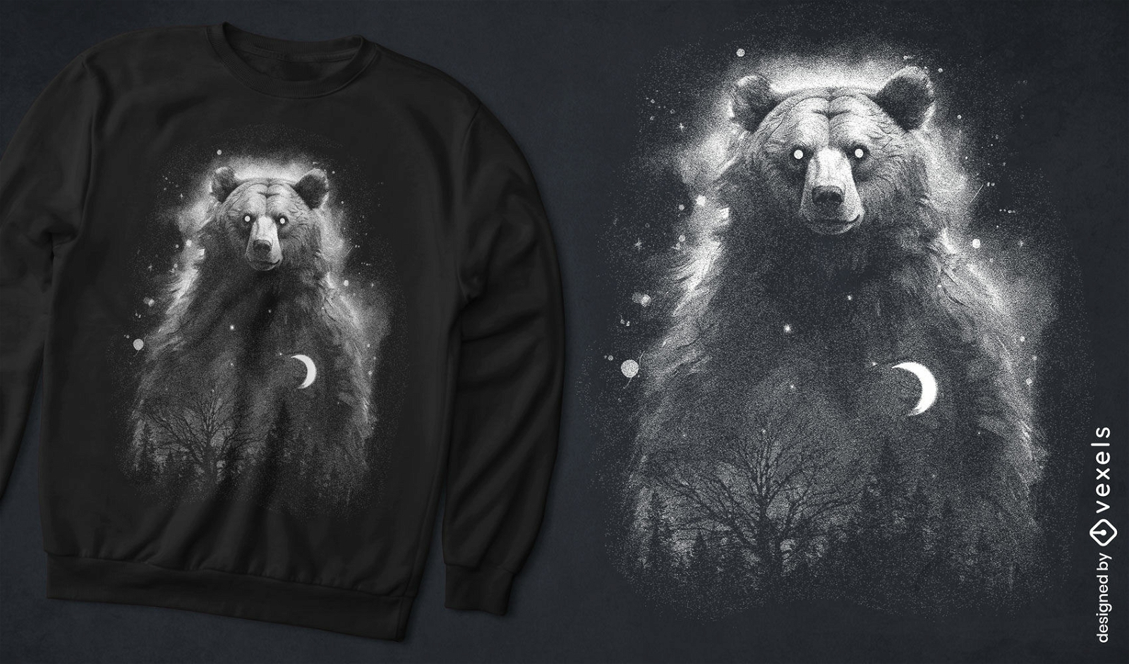 Design de camiseta com constelação de urso místico
