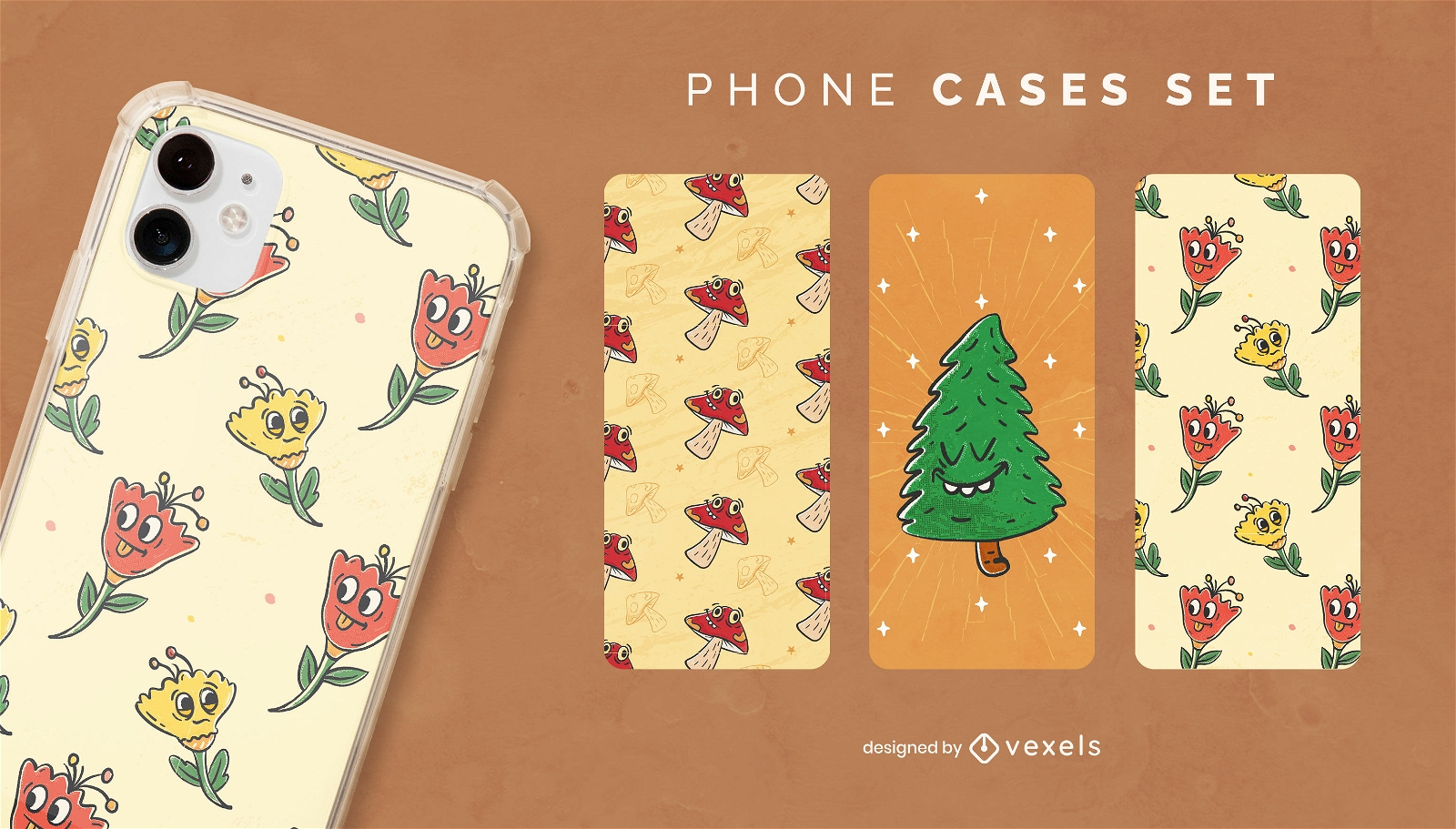 Cartoon nature phone cases set design