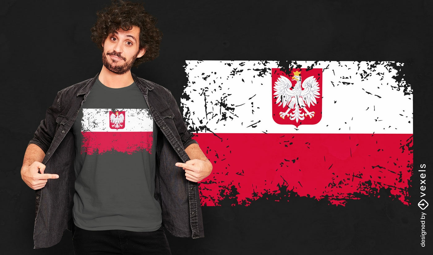 Design de camiseta com bandeira polonesa desgastada