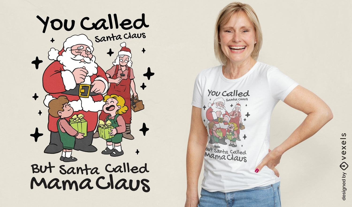 Diseño de camiseta navideña de mamá claus.