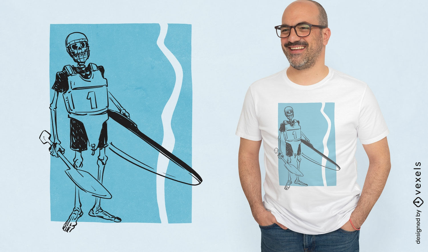 Diseño de camiseta de jugador de canoepolo esqueleto.