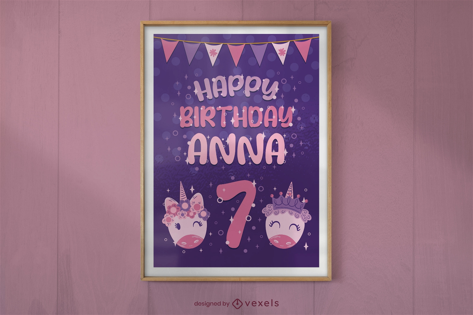 Diseño de cartel de cumpleaños de unicornio.