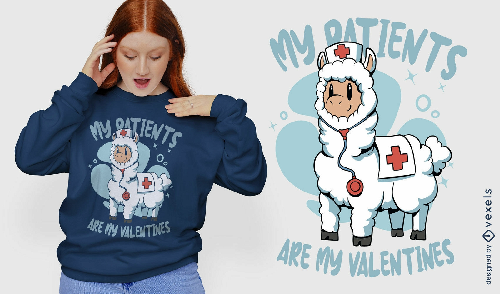 Design de camiseta do dia dos namorados da enfermeira lhama