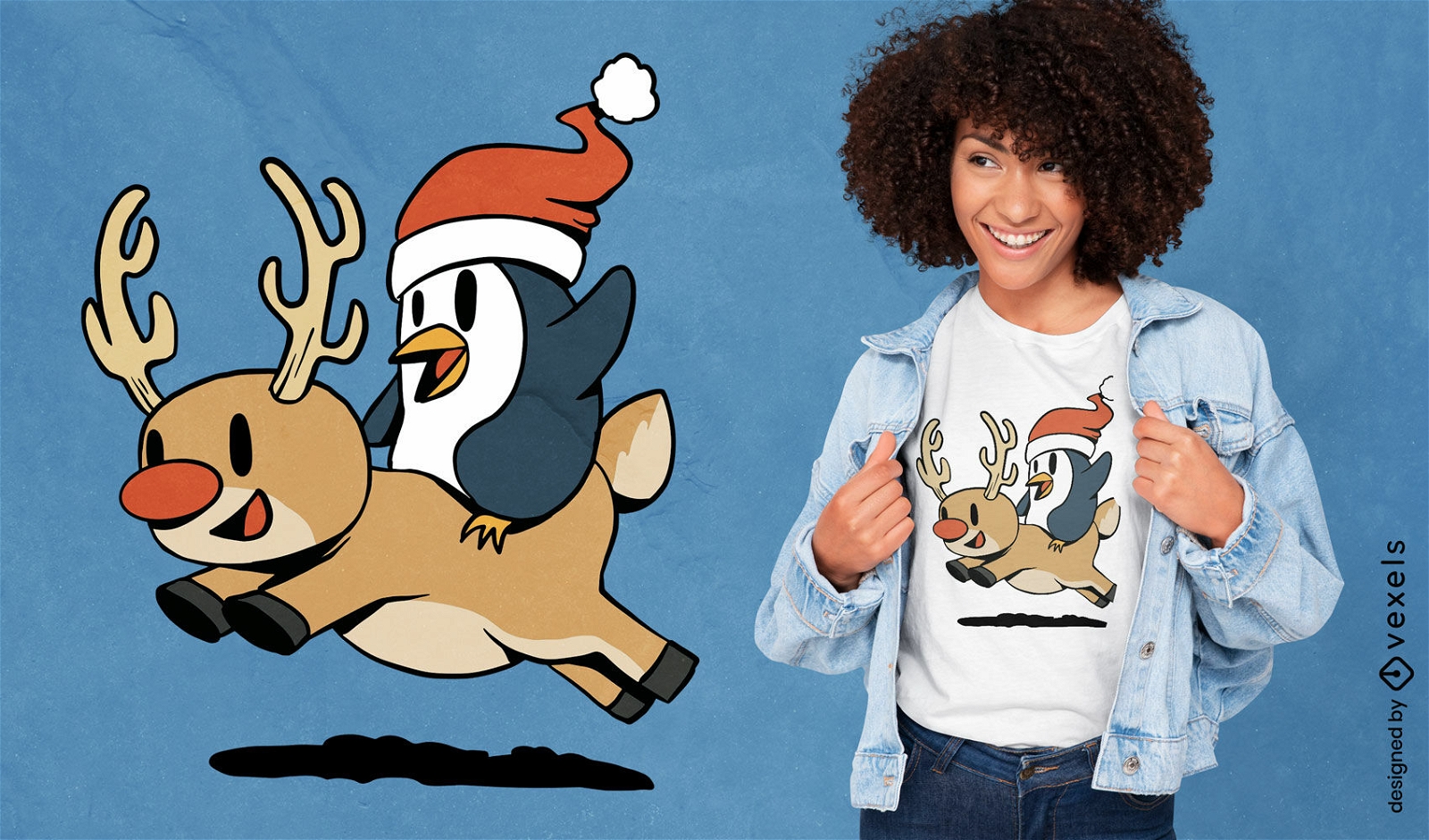 Diseño de camiseta de amigos pingüinos y renos.