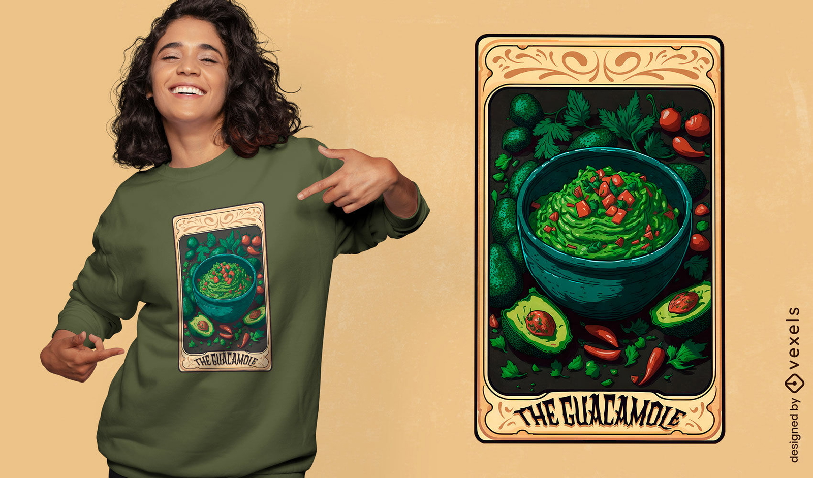 Design de camiseta com carta de tarô Guacamole