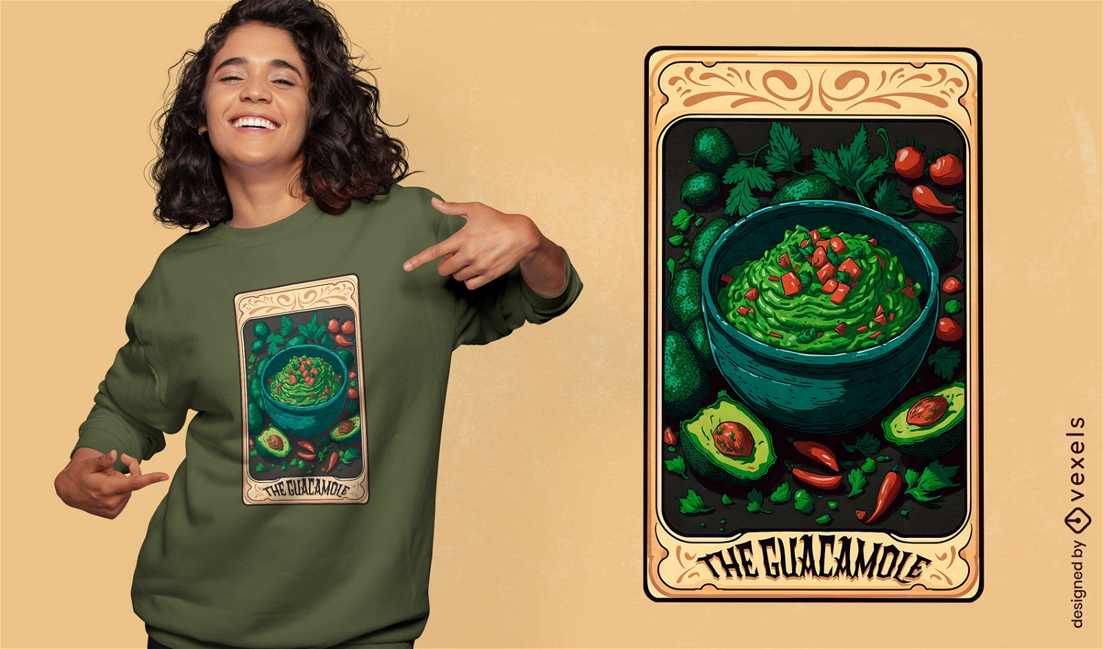Diseño de camiseta de carta de tarot de guacamole.