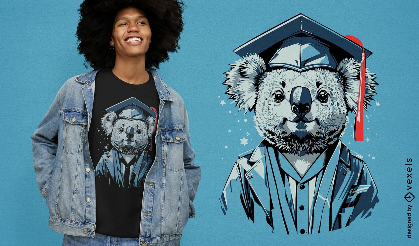 Diseño de camiseta de koala graduada.