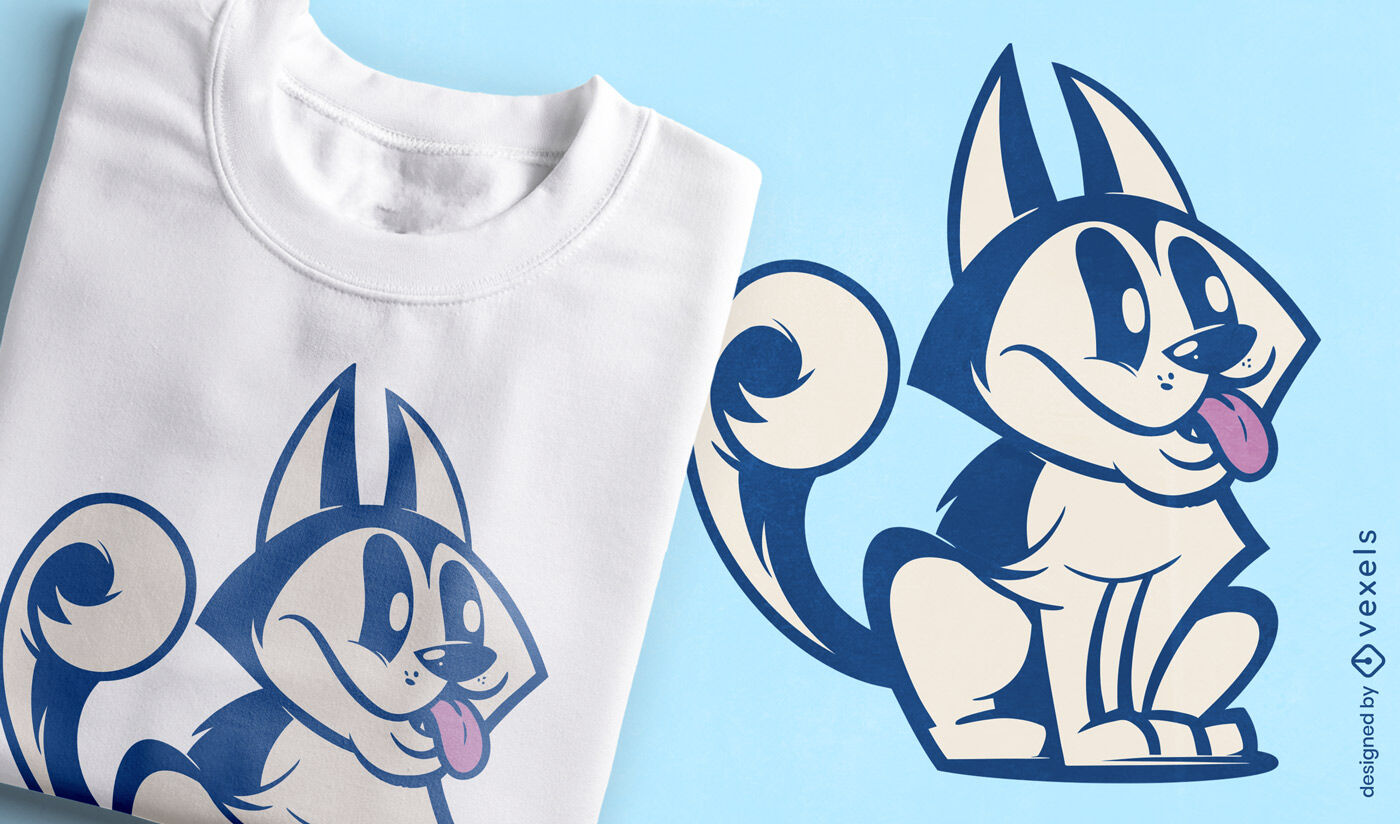 Diseño de camiseta husky de dibujos animados.