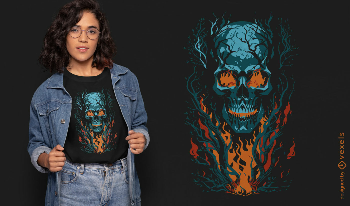 Diseño de camiseta de calavera ardiente.