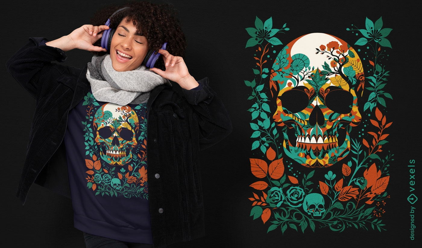 Vibrant floral skull t-shirt design