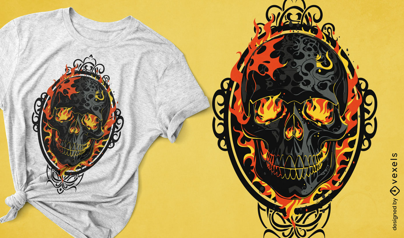 Diseño de camiseta de calavera ardiente.