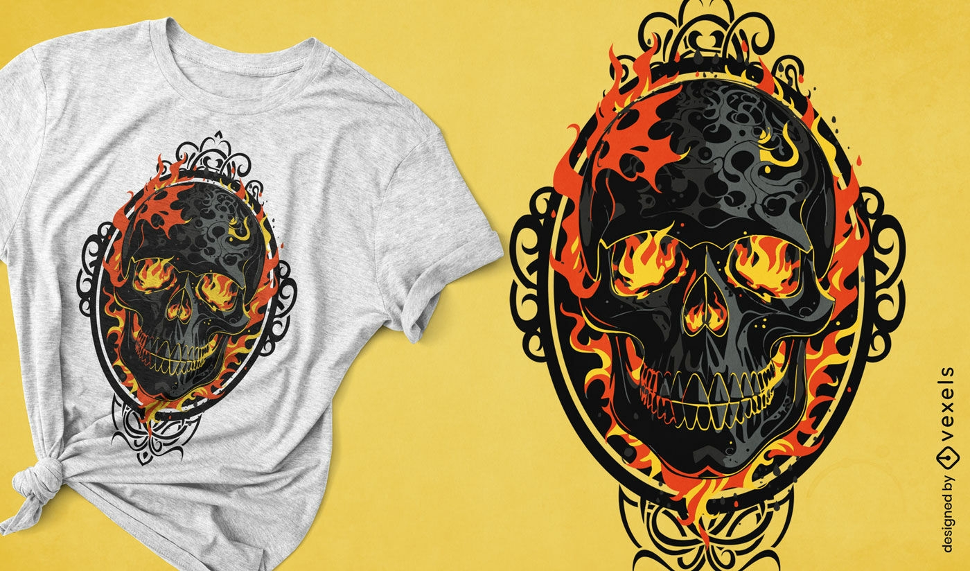 Fiery skull t-shirt design