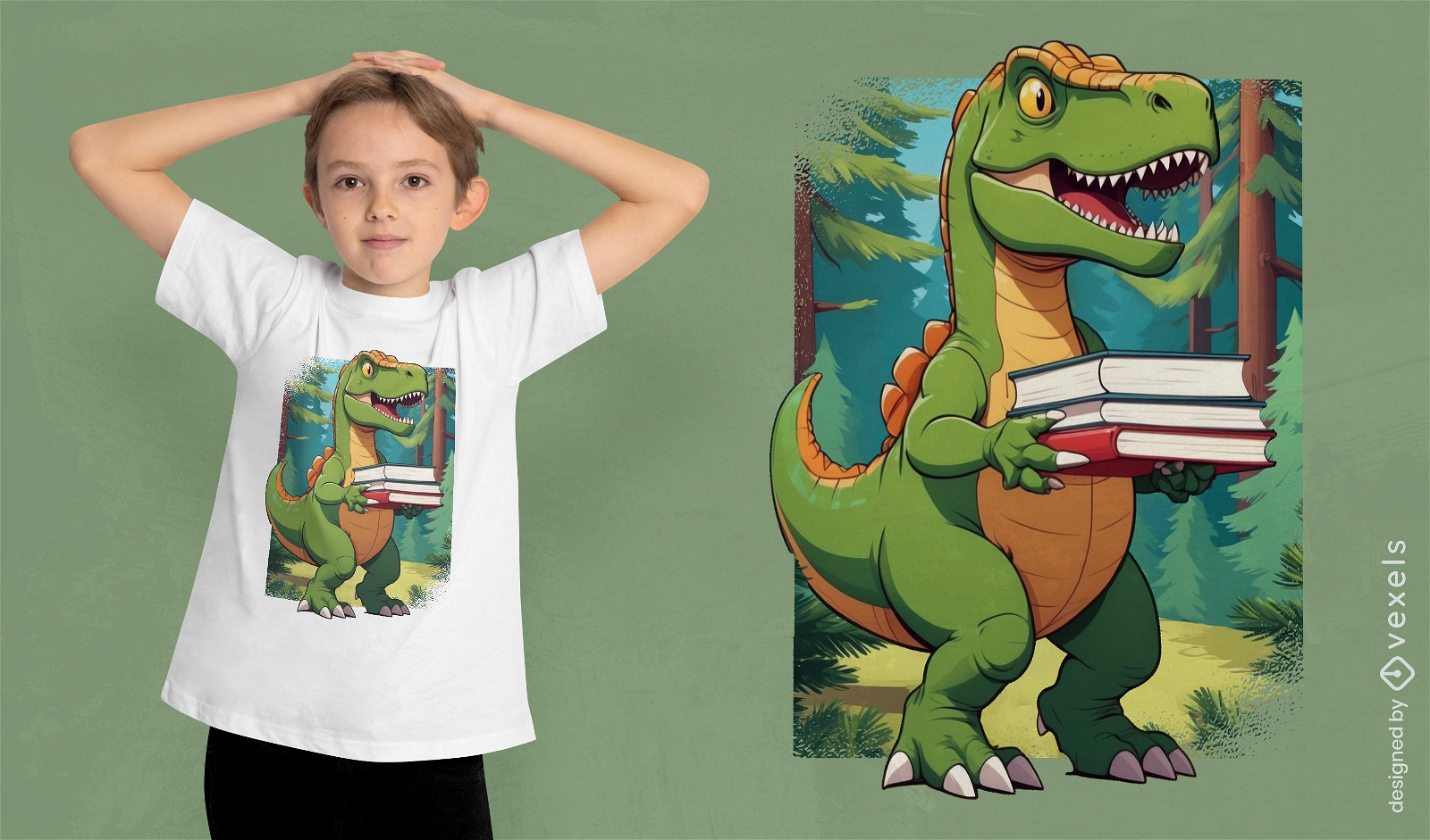 Diseño de camiseta de dinosaurio leyendo.