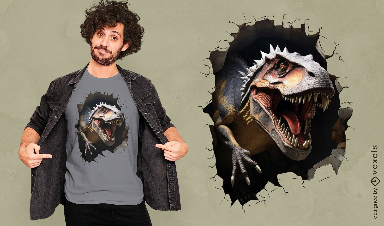 Diseño de camiseta de fuga de dinosaurio feroz.