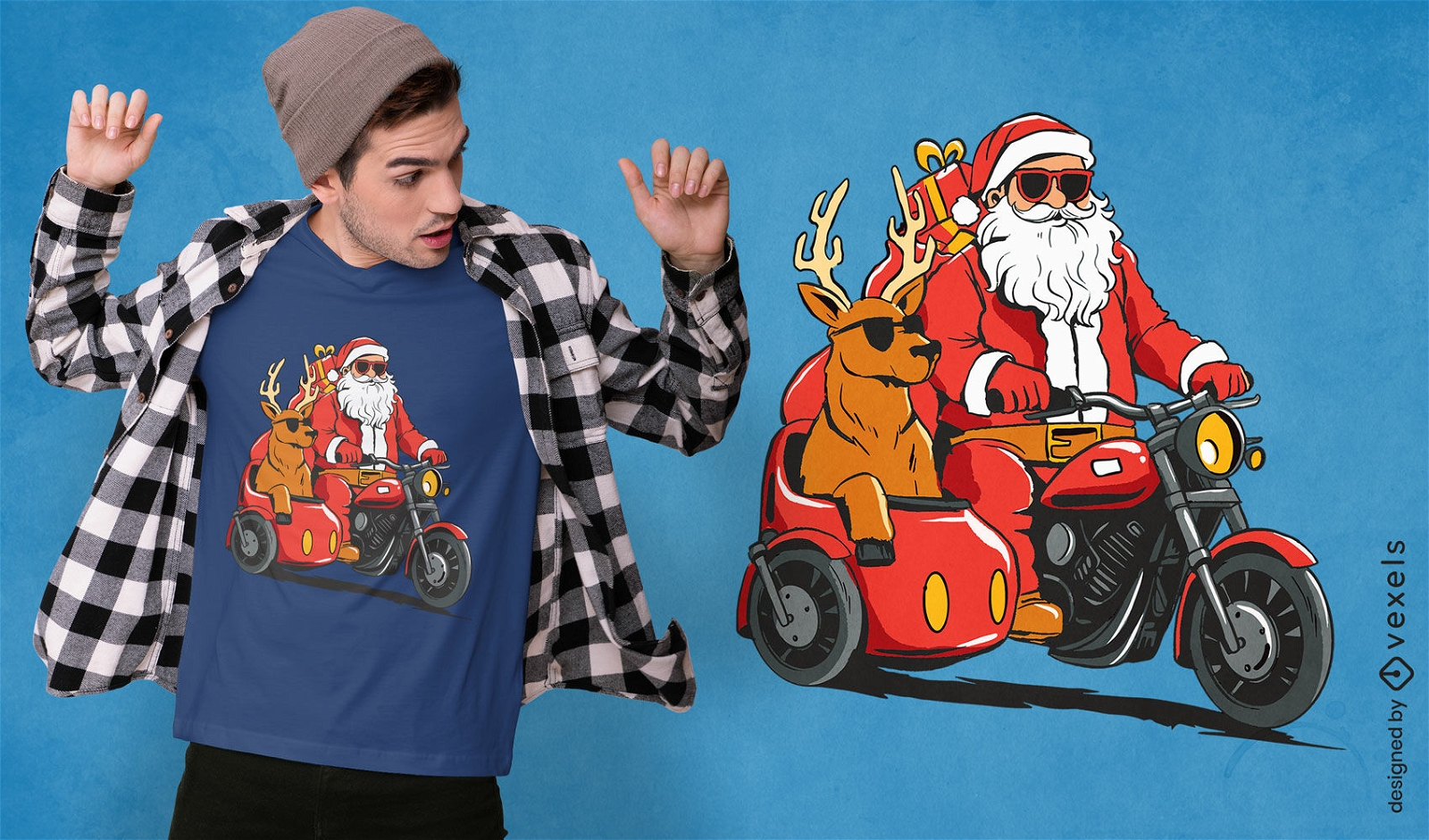 Diseño de camiseta de paseo en moto de Papá Noel.